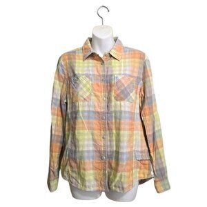Woolrich Plaid Roll Tab Long Sleeve Casual Button Down Top Sz L